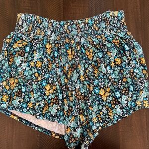 Terra & Sky High Waist Floral Shorts - Blue, Orange, Black
